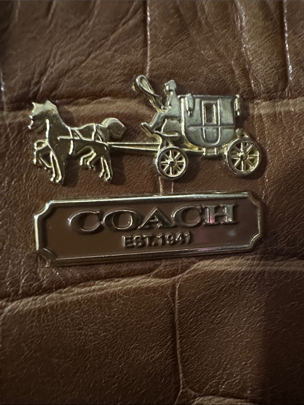 Coach Brown Croc-Embossed Leather Satchel with Gold Hardware - Picture 12 of 16